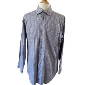 David Donahue Men’s Plaid Long Sleeve Button Front Shirt Blue Size XL